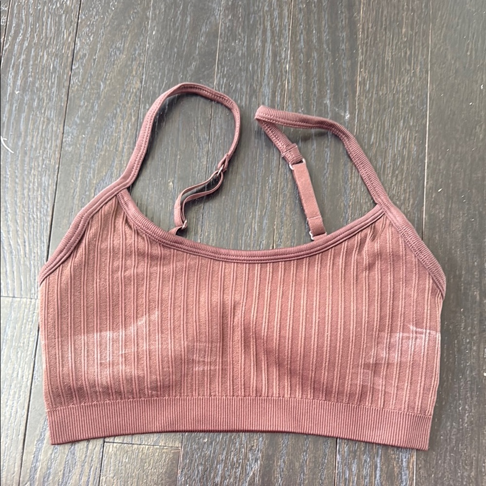 Aerie Brown Sports Bra Seamless Ribbed Design